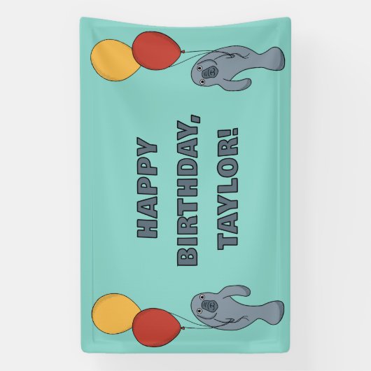 Manatee and Balloons Custom Birthday Party Banner (Vertikal)
