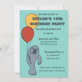 Manatee and Balloons Custom Birthday Party Einladung (Vorderseite)