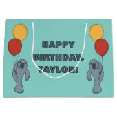 Manatee and Balloons Custom Birthday Party Große Geschenktüte (Vorderseite)