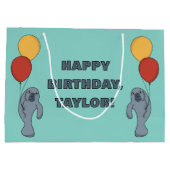 Manatee and Balloons Custom Birthday Party Große Geschenktüte (Rückseite)