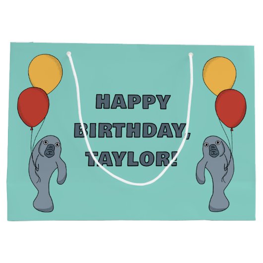 Manatee and Balloons Custom Birthday Party Große Geschenktüte (Rückseite)