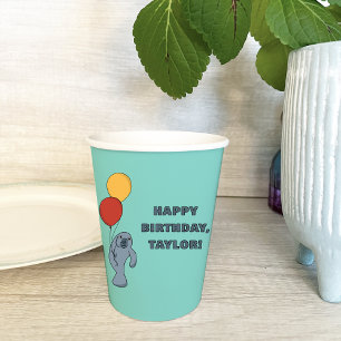 Manatee and Balloons Custom Birthday Party Pappbecher