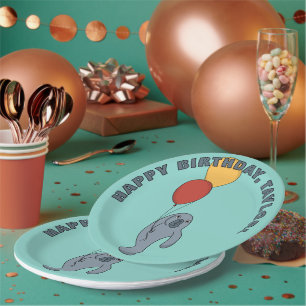 Manatee and Balloons Custom Birthday Party Pappteller