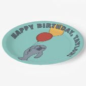 Manatee and Balloons Custom Birthday Party Pappteller (Schrägansicht)
