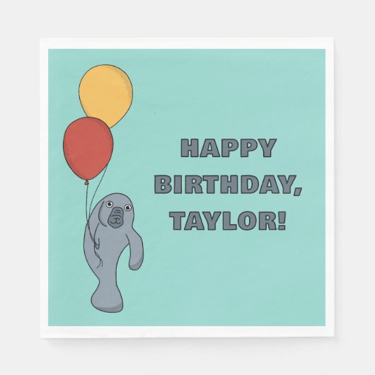 Manatee and Balloons Custom Birthday Party Serviette (Vorderseite)