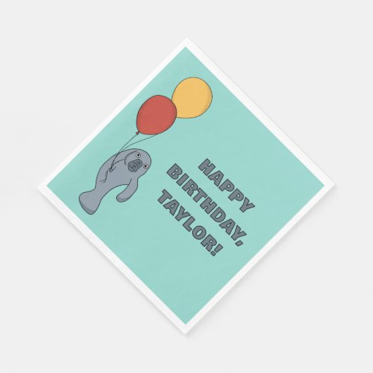 Manatee and Balloons Custom Birthday Party Serviette (Ecke)