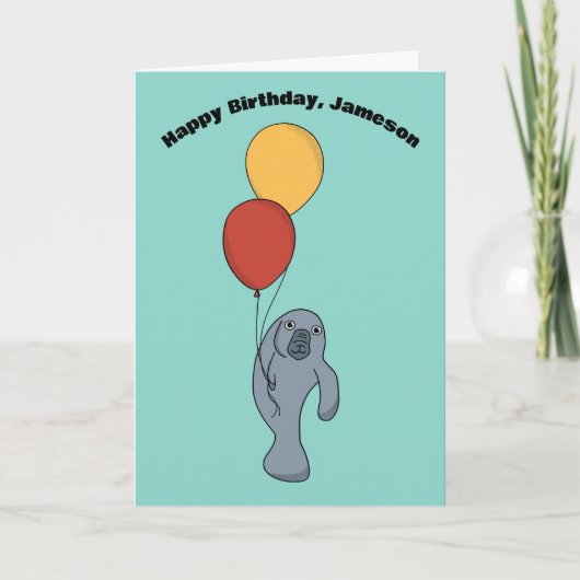 Manatee and Balloons Custom Geburtstag Karte (Vorderseite)