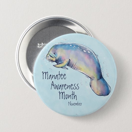 Manatee Awareness Month, Aquarellmauer Button (Vorne & Hinten)
