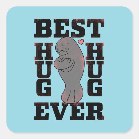 Manatee - Best Hug Ever - Hug - ASL Design Quadratischer Aufkleber (Vorderseite)