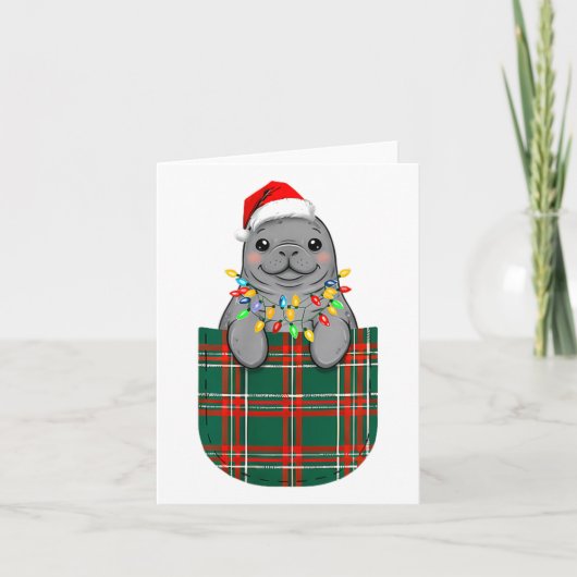 Manatee Buffalo Plaid Green Red White Cket Christm Karte (Vorderseite)