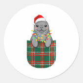 Manatee Buffalo Plaid Green Red White Cket Christm Runder Aufkleber (Vorderseite)