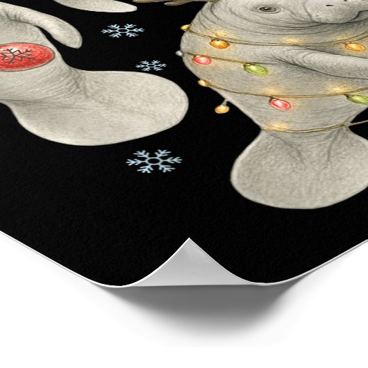 Manatee Christmas Manatee Santa Reindeer Lights Wo Poster (Ecke)
