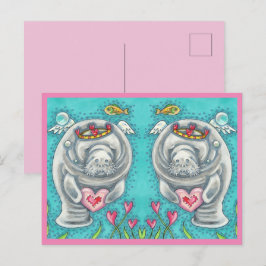 MANATEE CUPID, BUBBLES & HEARS FARBENFARBIGE VALEN FEIERTAGSPOSTKARTE