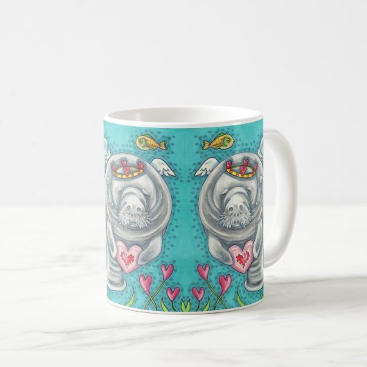 MANATEE CUPID, BUBBLES & HEARS FARBENFARBIGE VALEN KAFFEETASSE (VorderseiteRechts)