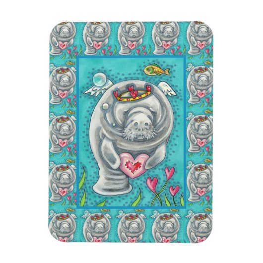 MANATEE CUPID, BUBBLES & HEARS FARBENFARBIGE VALEN MAGNET (Vertikal)