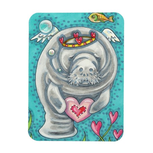MANATEE CUPID, BUBBLES & HEARS FARBENFARBIGE VALEN MAGNET (Vertikal)
