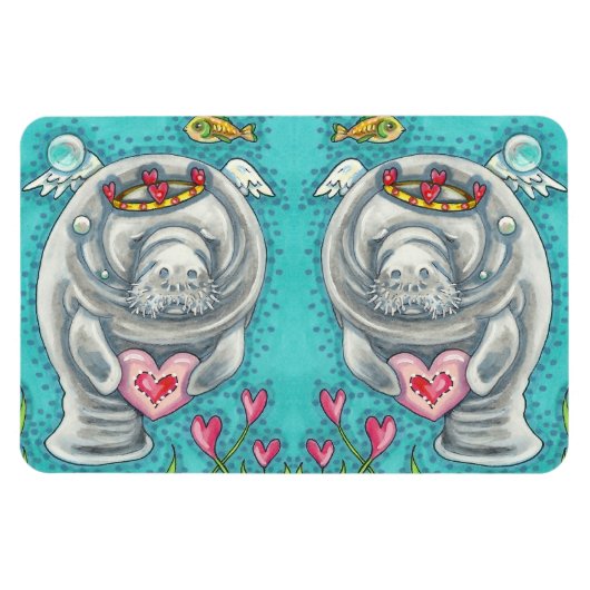 MANATEE CUPID, BUBBLES & HEARS FARBENFARBIGE VALEN MAGNET (Horizontal)