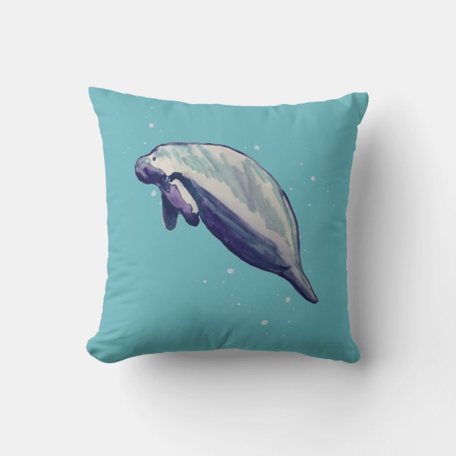 Manatee Florida Painting Throw Kissen (Vorderseite)
