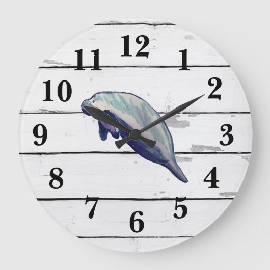Manatee Florida Wildlife Decke Rustikale Shiplap Große Wanduhr (Vorderseite)