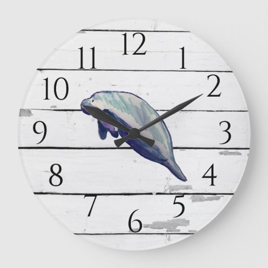 Manatee Florida Wildlife Decke Rustikale Shiplap Große Wanduhr (Vorderseite)