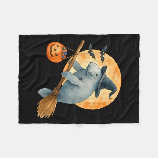 Manatee Hexe Hat Pumpkin Halloween Kostüm Men Wo Fleecedecke (Vorderseite (Horizontal))