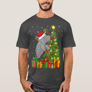 Manatee Lighting Xmas Tree Weihnachtsmannmütze Man T-Shirt