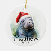 Manatee Lover Personalisierte Aquarellfarbe Keramik Ornament (Vorne)