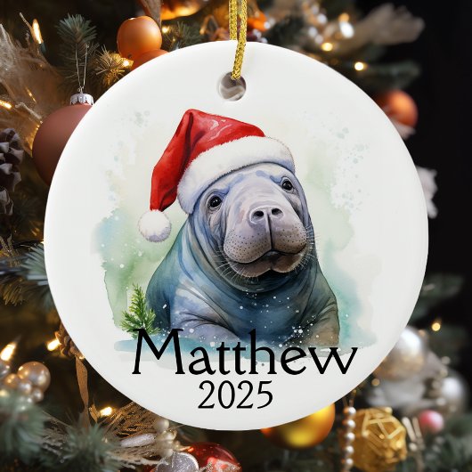 Manatee Lover Personalisierte Aquarellfarbe Keramik Ornament