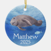 Manatee Lover Personalisierte Aquarellfarbe Keramik Ornament (Vorne)