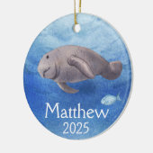 Manatee Lover Personalisierte Aquarellfarbe Keramik Ornament (Links)