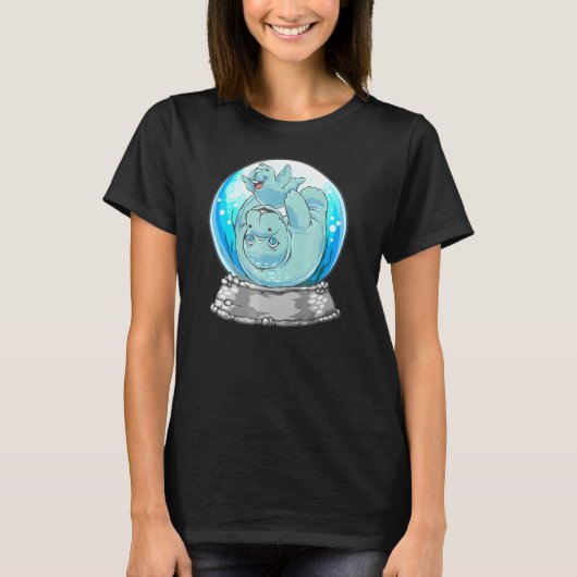 Manatee Mama und Baby Playing Niedliche Schneeglob T-Shirt (Vorderseite)