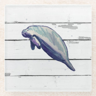 Manatee Painting Beach Decor Glass Untersetzer