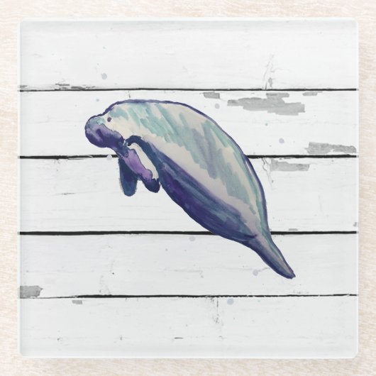 Manatee Painting Beach Decor Glass Untersetzer (Vorderseite)