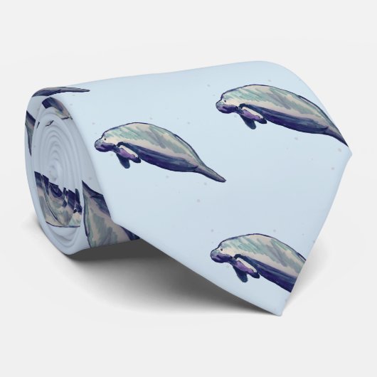 Manatee Painting Coastal Beach Pattern Krawatte (Gerollt)
