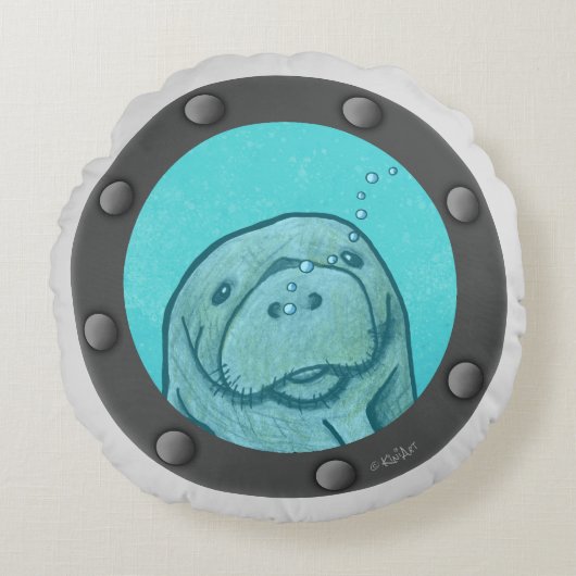 Manatee Porthole Rundes Kissen (Vorderseite)