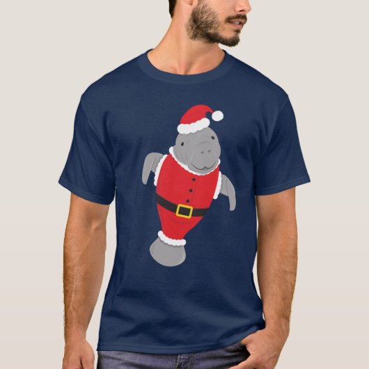 Manatee Santa Animal Christmas T-Shirt (Vorderseite)