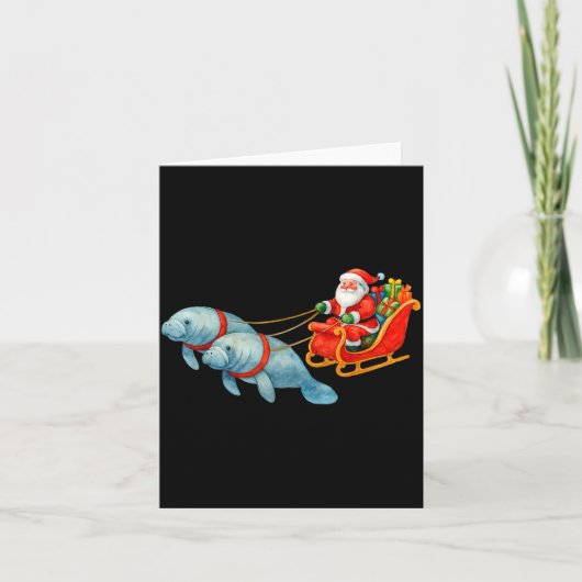 Manatee Santa Christmas Sleigh - Funny Manatee Xma Karte (Vorderseite)