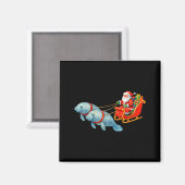 Manatee Santa Christmas Sleigh - Funny Manatee Xma Magnet (Vorderseite/Rückseite)