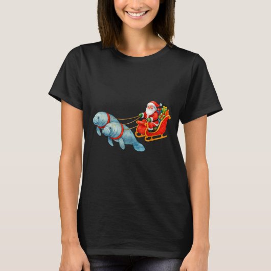 Manatee Santa Christmas Sleigh - Funny Manatee Xma T-Shirt (Vorderseite)