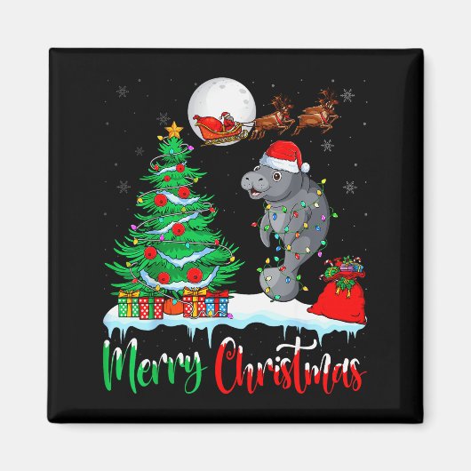 Manatee Santa Hat Xmas Tree Merry Christmas Manate Magnet (Vorne)