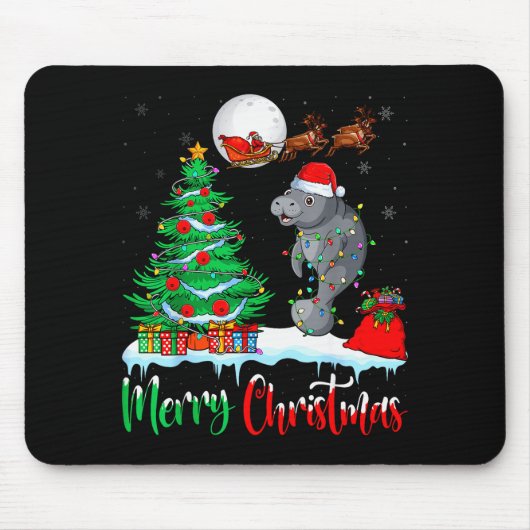 Manatee Santa Hat Xmas Tree Merry Christmas Manate Mousepad (Vorne)