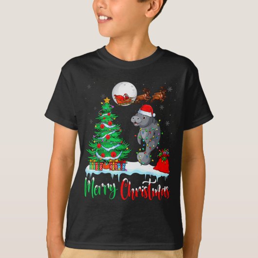 Manatee Santa Hat Xmas Tree Merry Christmas Manate T-Shirt (Vorderseite)