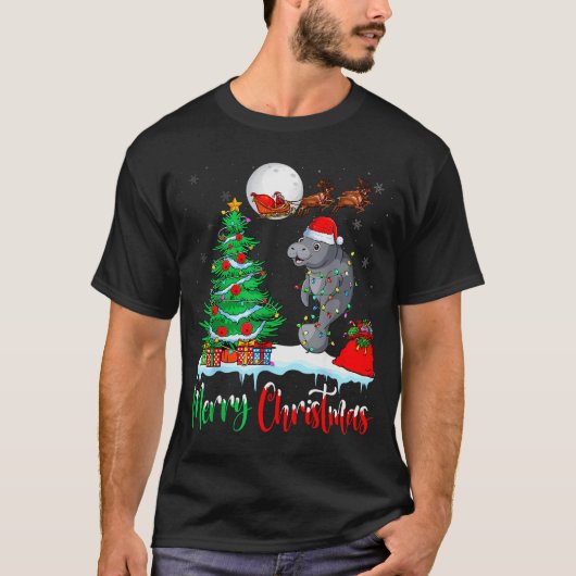 Manatee Santa Hat Xmas Tree Merry Christmas Manate T-Shirt (Vorderseite)
