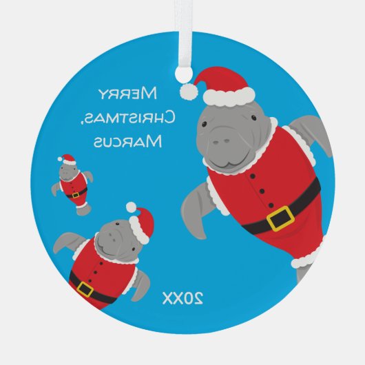 Manatee Santa Outfits Name Christmas Ornament Aus Glas (Rückseite)