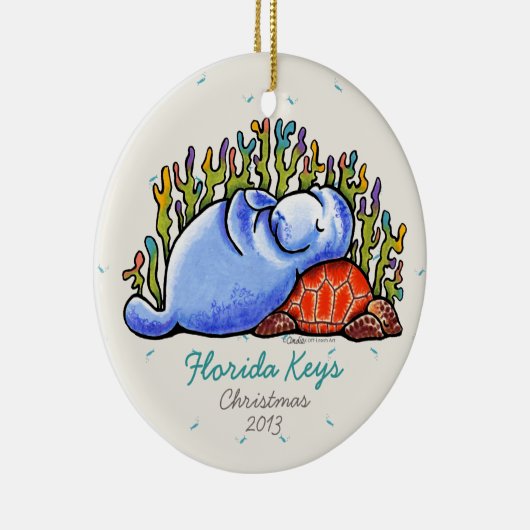 Manatee Sea Turtle Tropical Vacation Keepake Keramikornament (Rechts)