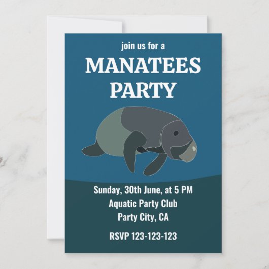 Manatee under Sea Birthday Party Manatee Einladung (Vorderseite)
