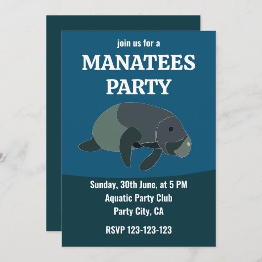 Manatee under Sea Birthday Party Manatee Einladung (Vorne/Hinten)