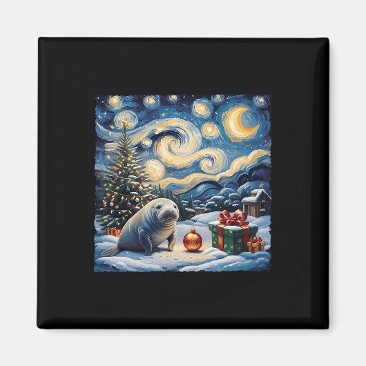 Manatee Van Gogh Style Starry Night Christmas Wint Magnet (Vorne)