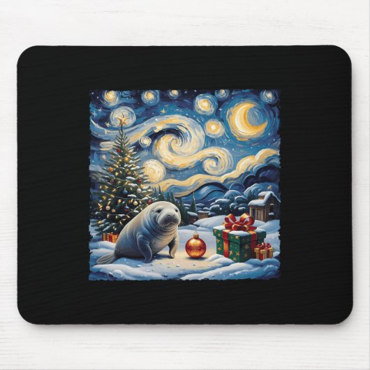 Manatee Van Gogh Style Starry Night Christmas Wint Mousepad (Vorne)