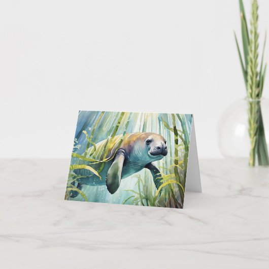 Manatee Watercolor Stationery Karte (Vorderseite)